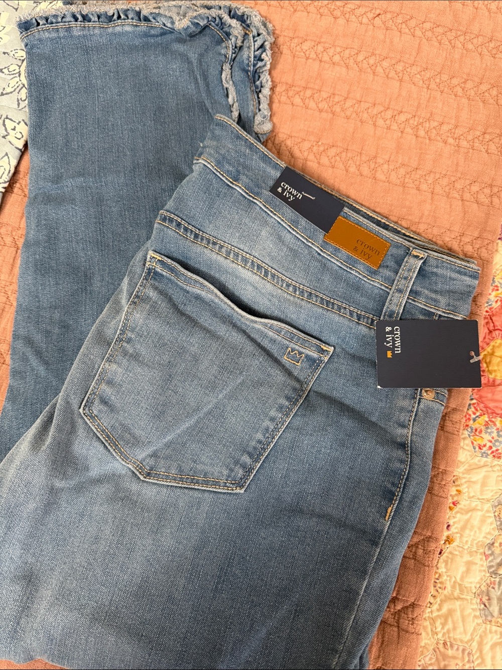 crown & ivy Light Blue Mid-Rise Skinny  Jeans with Ruffle Fray Hem - Size 12 NWT
